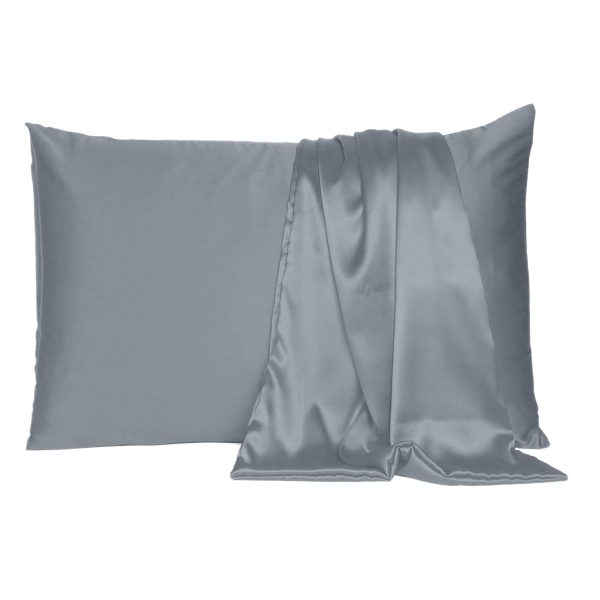 Dark Gray Dreamy Set of 2 Silky Satin King Pillowcases - Image 2