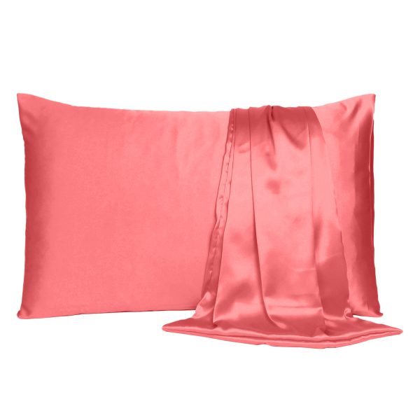 Coral Dreamy Set of 2 Silky Satin Standard Pillowcases - Image 2