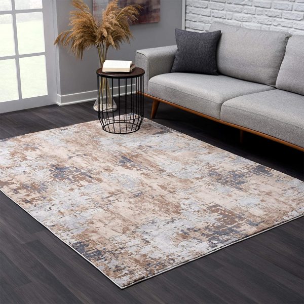 8?x 11?Abstract Beige and Gold Modern Area Rug