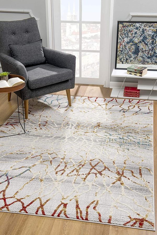 8?x 11?Blue Abstract Circular Motifs Area Rug