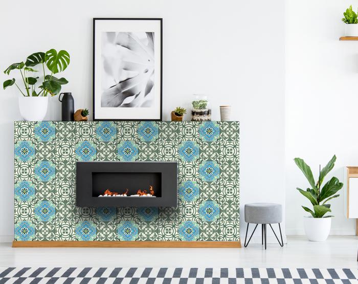 4" x 4" Sage and Aqua Floral Peel and Stick Removable Tiles - Image 4