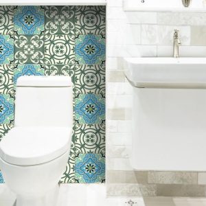 6" x 6" Sage and Aqua Floral Peel and Stick Removable Tiles