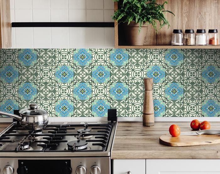 6" x 6" Sage and Aqua Floral Peel and Stick Removable Tiles - Image 4