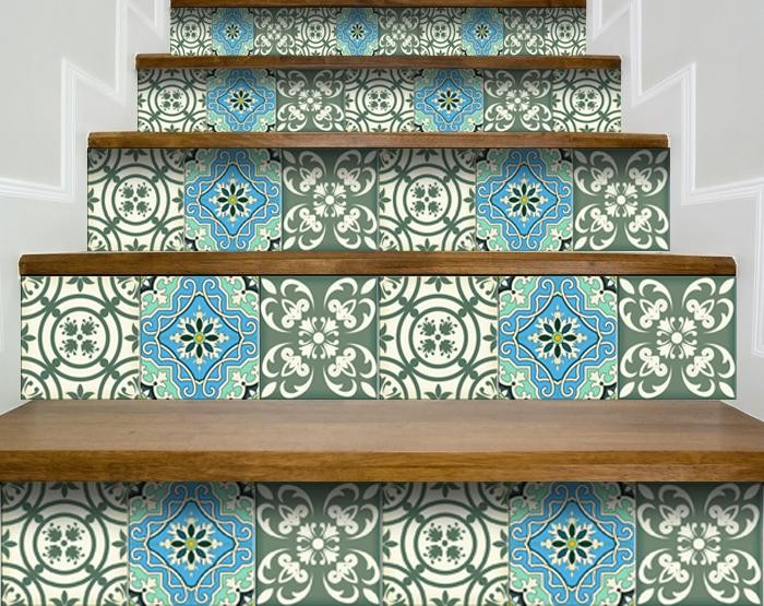 6" x 6" Sage and Aqua Floral Peel and Stick Removable Tiles - Image 5