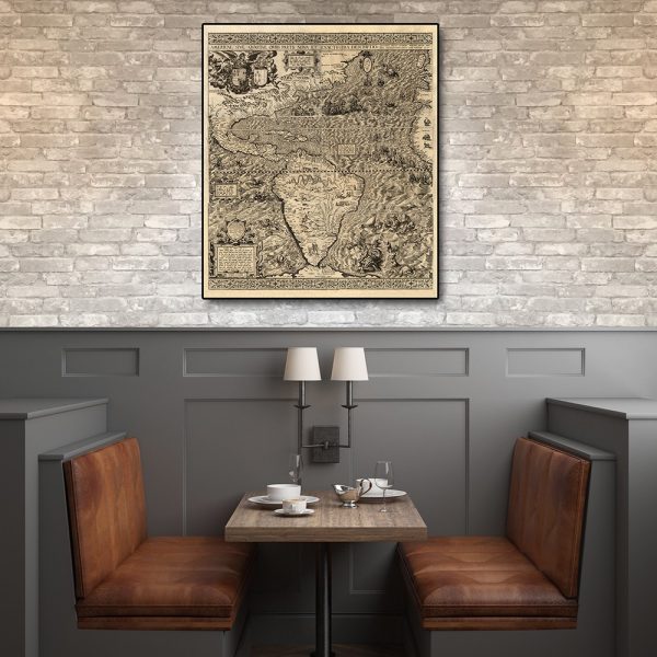 16" x 20" Vintage 1562 Map of Early Americas Wall Art - Image 3