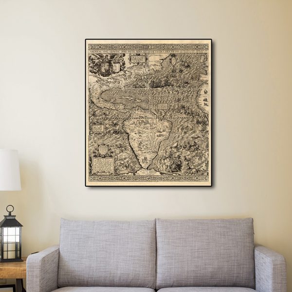16" x 20" Vintage 1562 Map of Early Americas Wall Art - Image 4