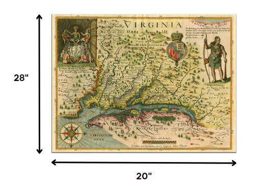20" x 28" Map of Virginia c1627 Vintage Poster Wall Art - Image 4