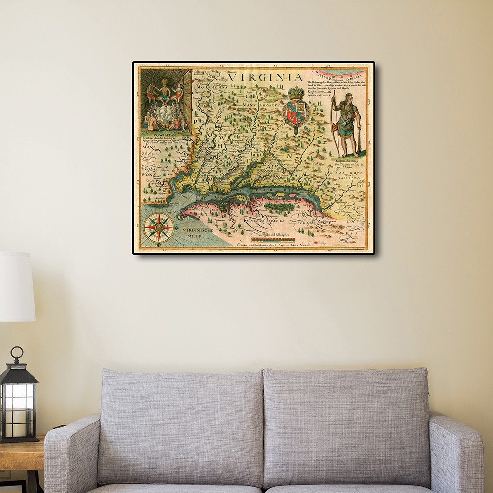 18" x 24" Map of Virginia c1627 Vintage Poster Wall Art - Image 3