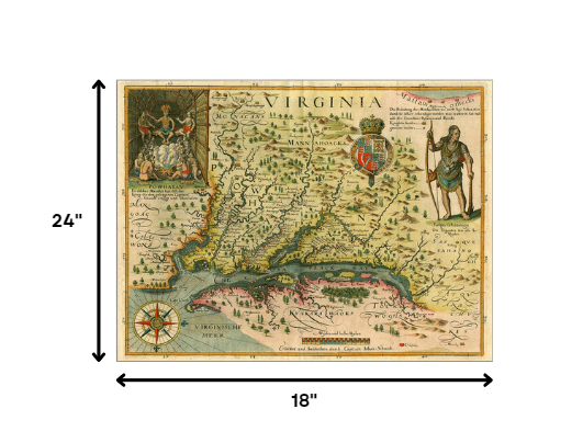 18" x 24" Map of Virginia c1627 Vintage Poster Wall Art - Image 4