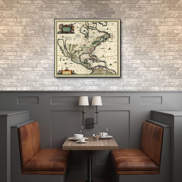 16" x 20" Vintage 1652 Map of Early North America Wall Art - Image 3