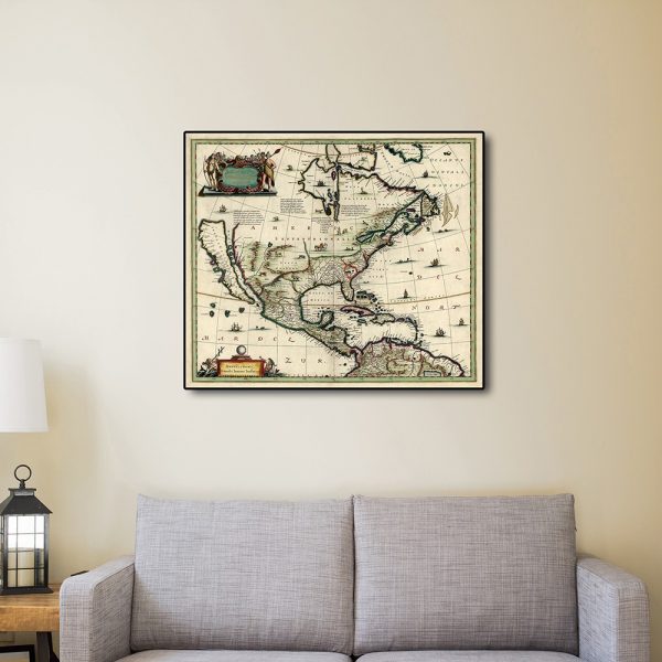 16" x 20" Vintage 1652 Map of Early North America Wall Art - Image 4