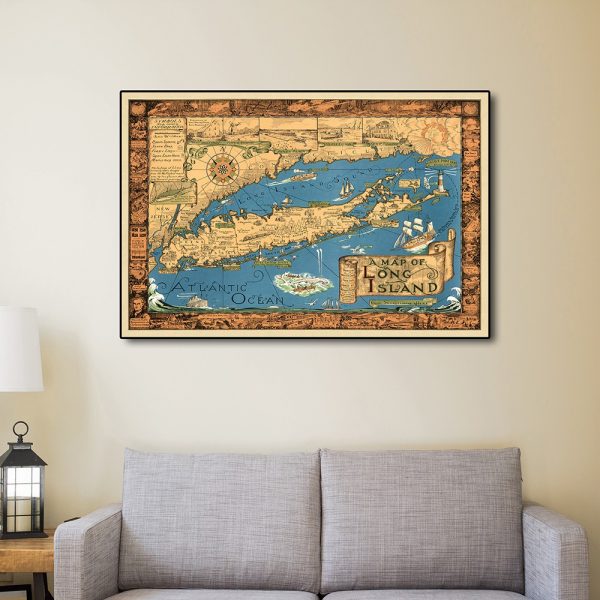 20" x 30" Vintage 1933 Map of Long Island Wall Art - Image 2