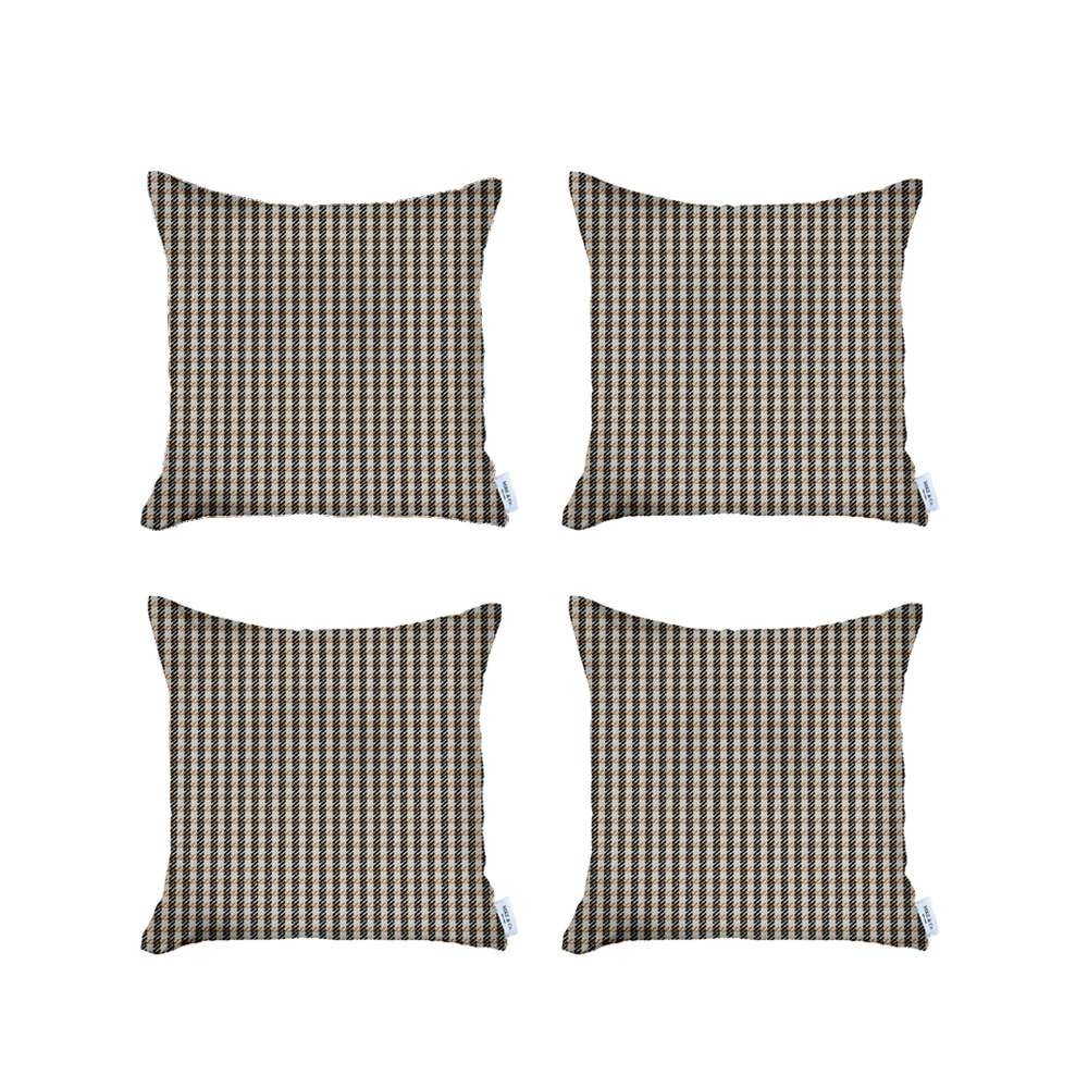 Set of 4 Tan Houndstooth Pillow Covers - Image 2