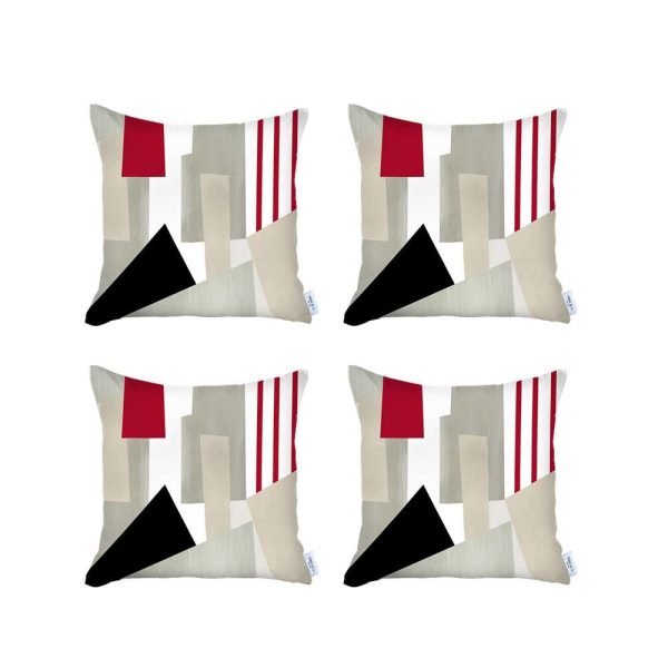 Set of 4 Red and Ivory Printed Pillow Covers - Image 2