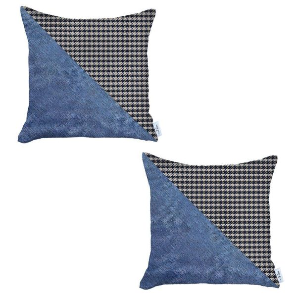 Set of 2 Blue Houndstooth Pillow Covers - Image 2