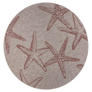 8?Round Red Starfish Indoor Outdoor Area Rug