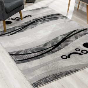 2?x 20?Gray and Black Abstract Waves Runner Rug