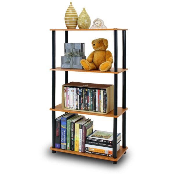 4-Tier Storage Shelf Display Rack Bookcase in Cherry Finish - Image 3