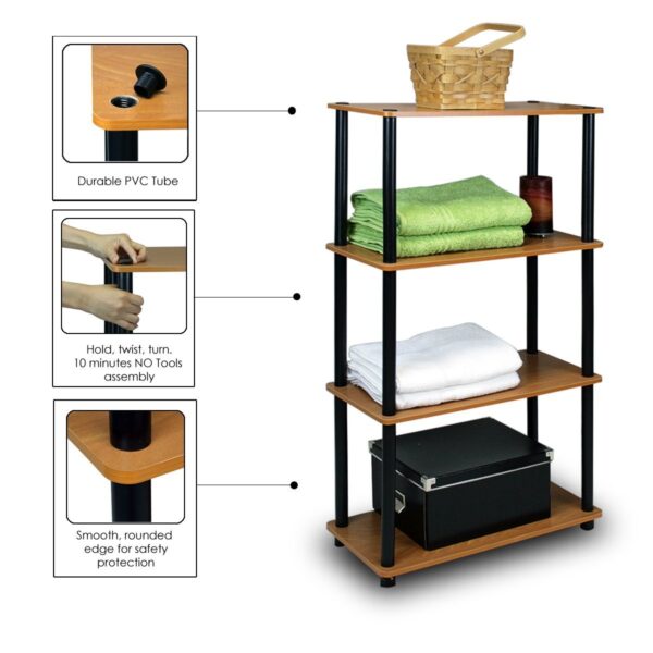 4-Tier Storage Shelf Display Rack Bookcase in Cherry Finish - Image 4