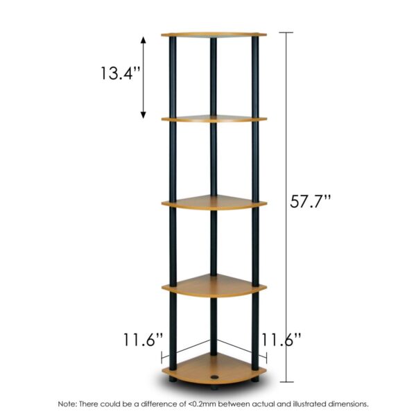 5-Tier Corner Display Shelf Bookcase in Light Cherry & Black - Image 2