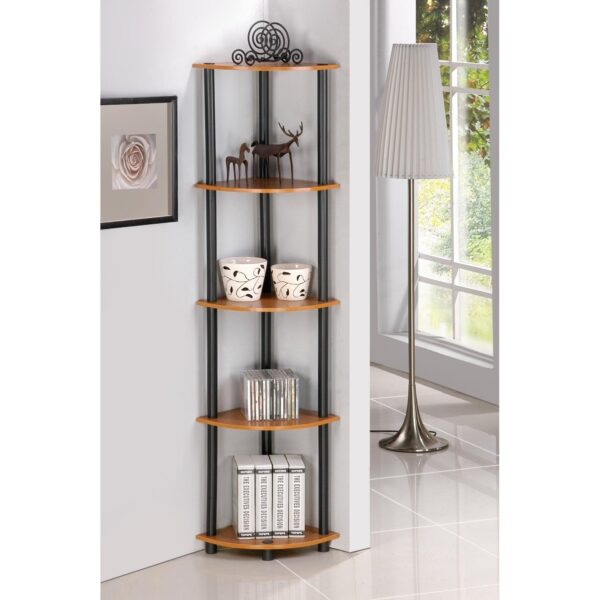 5-Tier Corner Display Shelf Bookcase in Light Cherry & Black - Image 4