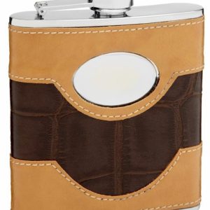 6oz Two-Tone Faux Leather Flask with Oval Engraving Area