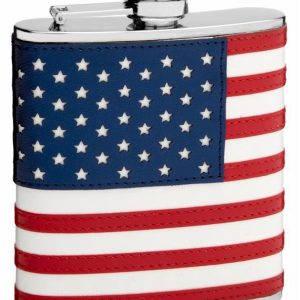 Hip Flask Holding 6 oz - The Patriot American Flag Design - Pocket Size, Stainless Steel, Rustproof, Screw-On Cap - Red, Blue and White Finish