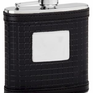 Leather Hip Flask Holding 6 oz - Sophisticated Pattern Design - Pocket Size, Stainless Steel, Rustproof, Screw-On Cap