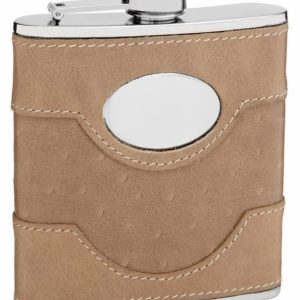 Suede Leather Hip Flask Holding 6 oz - Pocket Size, Stainless Steel, Rustproof, Screw-On Cap - Perfect for Engraving