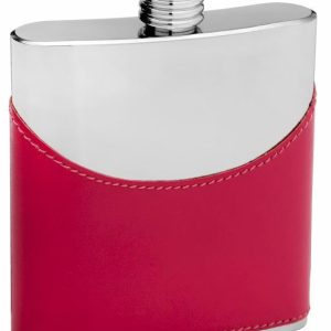 Faux Leather Hip Flask Holding 6 oz - Pocket Size, Stainless Steel, Rustproof, Screw-On Cap - Pink Finish Perfect for Engraving
