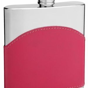 Faux Leather Hip Flask Holding 6 oz - Pocket Size, Stainless Steel, Rustproof, Screw-On Cap - Pink Finish - Perfect for Engraving