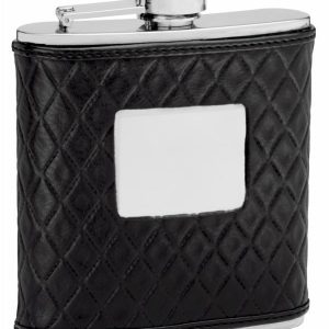 Genuine Cow Leather Hip Flask Holding 6 oz - Quilted Pattern Design - Pocket Size, Stainless Steel, Rustproof, Screw-On Cap