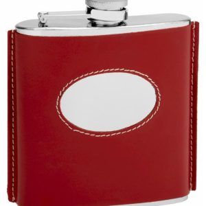 Genuine Red Leather Hip Flask Holding 6 oz - Vintage 1920 Style - Pocket Size, Stainless Steel, Rustproof, Screw-On Cap