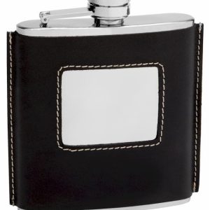 Hip Flask Holding 6 oz - Traditional 1920's Style Design - Pocket Size, Stainless Steel, Rustproof, Screw-On Cap - Black Finish Perfect for Engraving