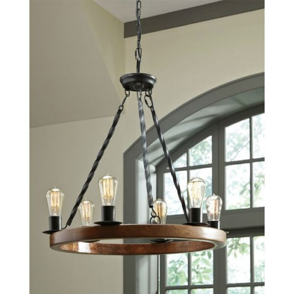 Farmhouse Perfect Circle 6 Lights Metal Wood Chandelier - Image 2
