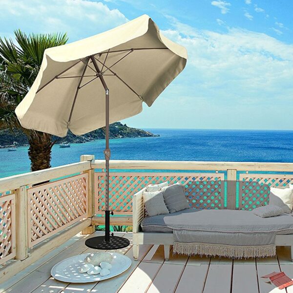 Beige 7.5 Foot Off-White Patio Umbrella with Push Button Tilt and Metal Pole - Image 3