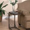 Brown Scroll Design Side Sofa Tray Snack Table w/ Copper Base