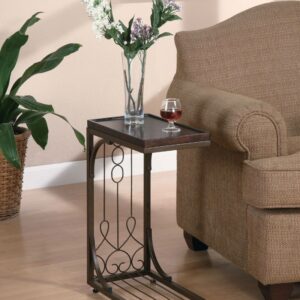 Brown Scroll Design Side Sofa Tray Snack Table w/ Copper Base