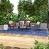 Modern 4-Piece Outdoor Grey Resin Wicker Patio Furniture Set with Cushions - Image 2