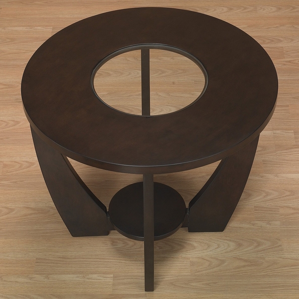 Stylish Espresso End Table with Shelf and Glass Insert - Image 2