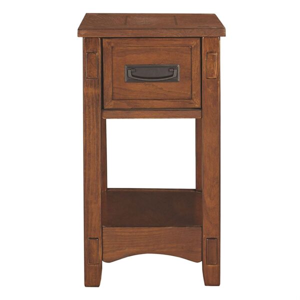 Mission Style 1-Drawer End Table Nightstand in Brown Wood Finish - Image 3