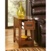 Mission Style 1-Drawer End Table Nightstand in Brown Wood Finish - Image 4