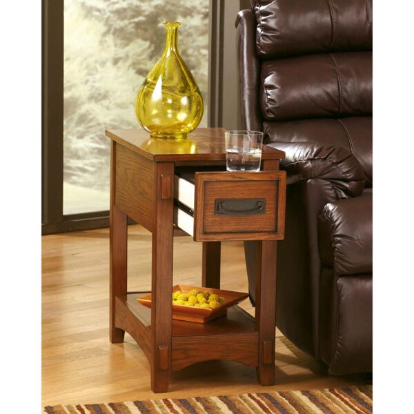 Mission Style 1-Drawer End Table Nightstand in Brown Wood Finish - Image 4