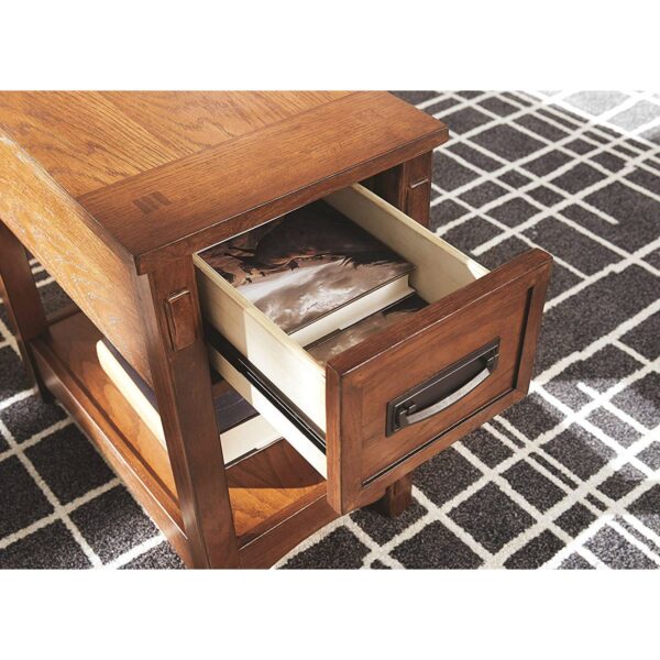 Mission Style 1-Drawer End Table Nightstand in Brown Wood Finish - Image 5