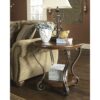 Accent End Table Nightstand in Brown Wood with Scrolling Metal Legs - Image 2