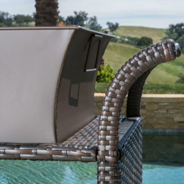 Outdoor Sturdy Resin Wicker Serving Bar Cart with Tray Brown Rattan - Image 2