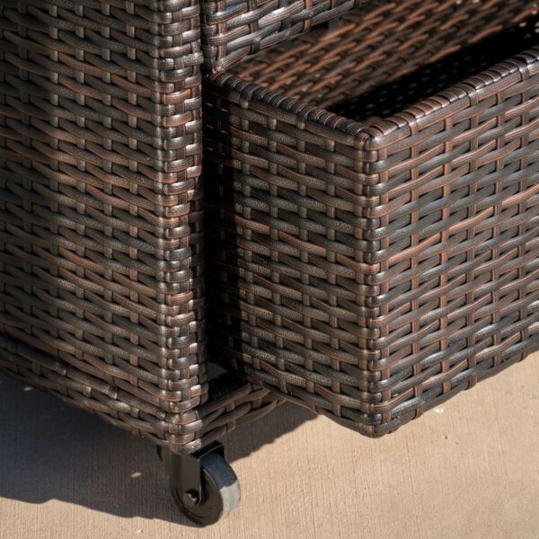 Outdoor Sturdy Resin Wicker Serving Bar Cart with Tray Brown Rattan - Image 3