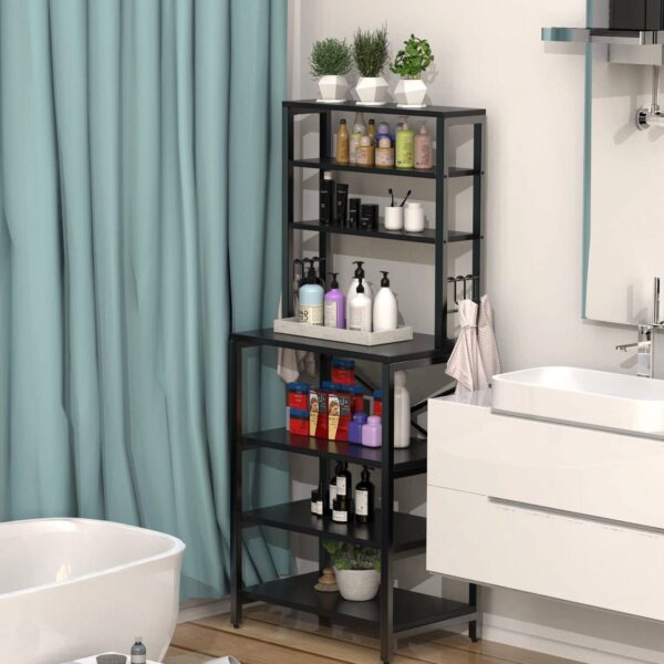 Modern Black Metal Wood Kitchen Baker's Rack Shelf Microwave Stand - Image 3