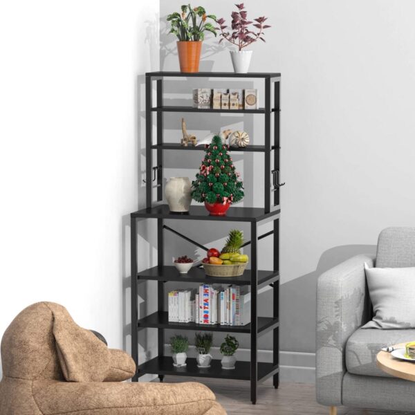 Modern Black Metal Wood Kitchen Baker's Rack Shelf Microwave Stand - Image 4