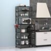 Modern Black Metal Wood Kitchen Baker's Rack Shelf Microwave Stand - Image 5